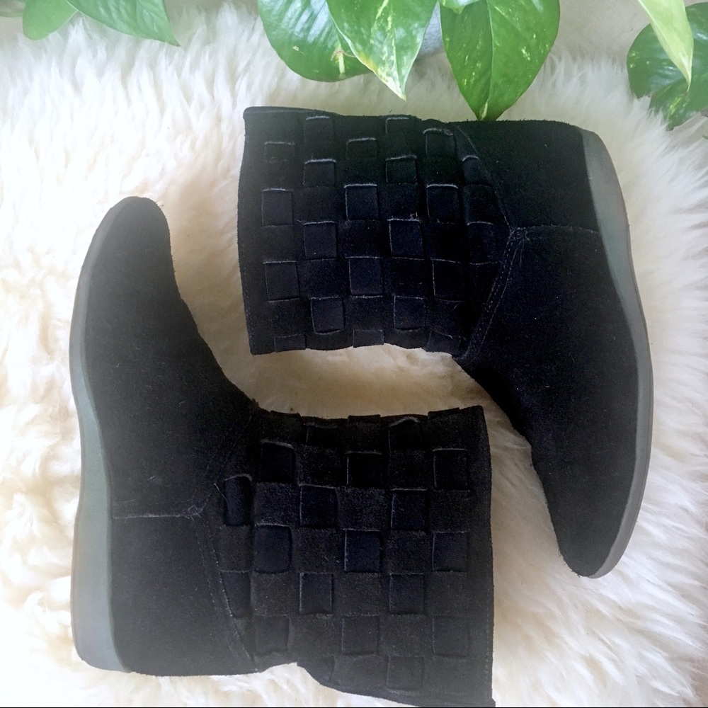 Vintage 80s Basket Weave Suede Ankle Boot Black 6 - Picture 6 of 8